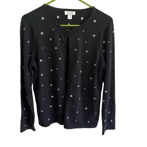 SET of black knit snowflake cardigan sweater and tank top from Christopher&Banks - Picture 1 of 8